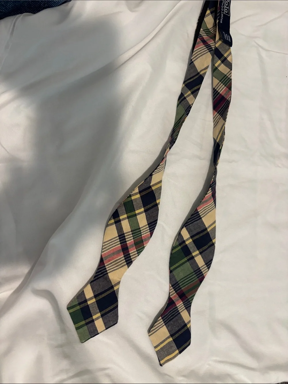 Plaid Self-Tie Bow Tie in Navy, Green, Cream